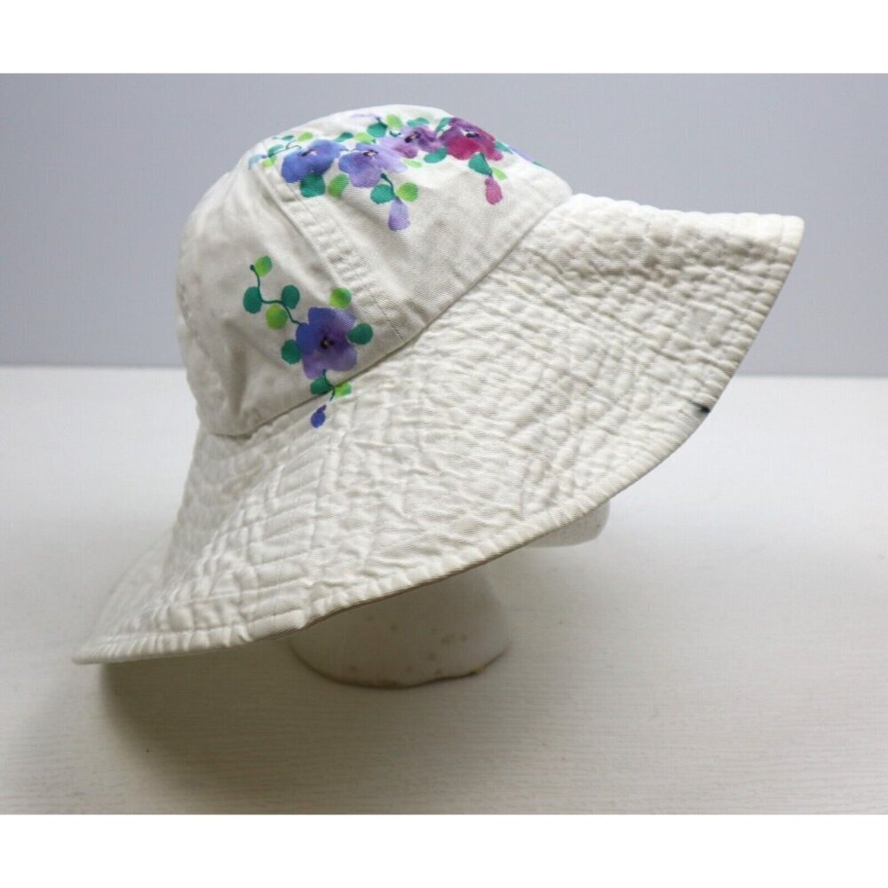 WOMENS WHITE VIOLETS FLORAL PRINT SUNHAT -